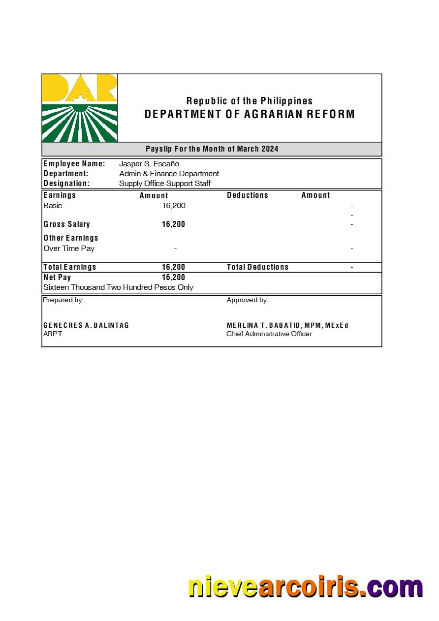 Philippines Department of Agrarian Reform payslip